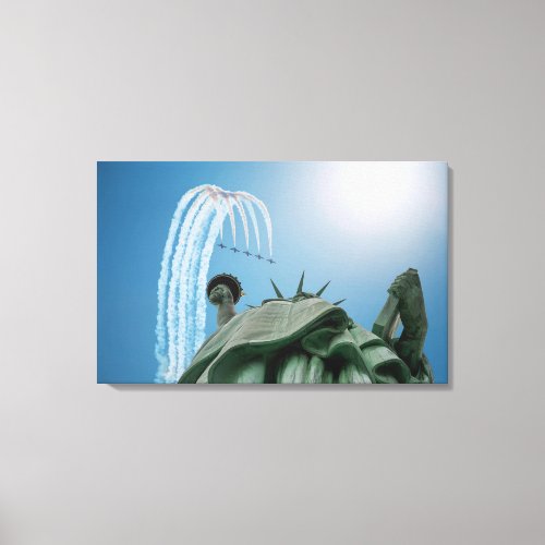 NYC Statue of Liberty and Jets Flying Above Poster Canvas Print