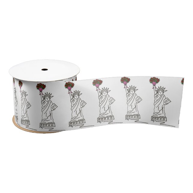 NYC Statue of Liberty Rose Bouquet Valentine's Day Satin Ribbon (Spool)