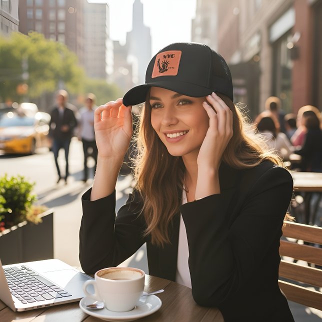 NYC Statue of Liberty Vacation Emblem Leather Patch Hat (NYC travel emblem with a bold Liberty icon, perfect for family trips or city adventures.)