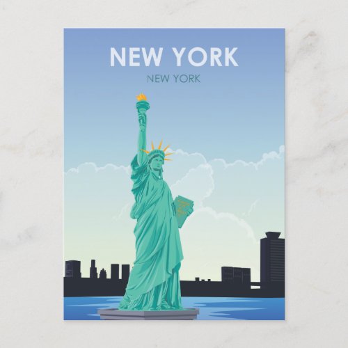 NYC Statue Of Liberty Vintage Travel Save the Date Postcard