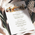 NYC Sundown Skyline Watercolor Wedding Menu Card<br><div class="desc">Painted with a love for the city that never sleeps, this watercolor wedding menu captures the magical sundown skyline of New York. Known for its radiant energy and breathtaking cityscape, New York has always been a dream wedding destination for romantic souls worldwide. This card embodies that quintessential city magic, from...</div>