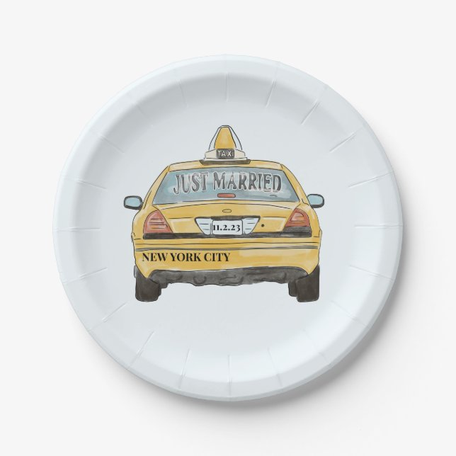 NYC Taxi Wedding Cocktail  Paper Plates (Front)