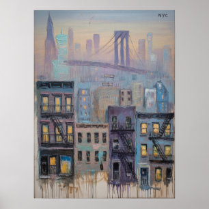 NYC Tenement Skyline With Brooklyn Bridge View Poster