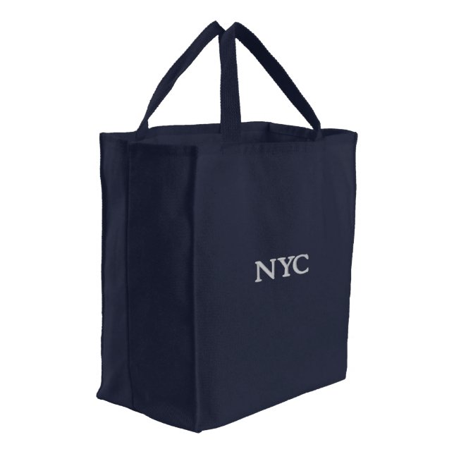 NYC Text Mark Stylish Embroidered Tote Bag Design (Angled)