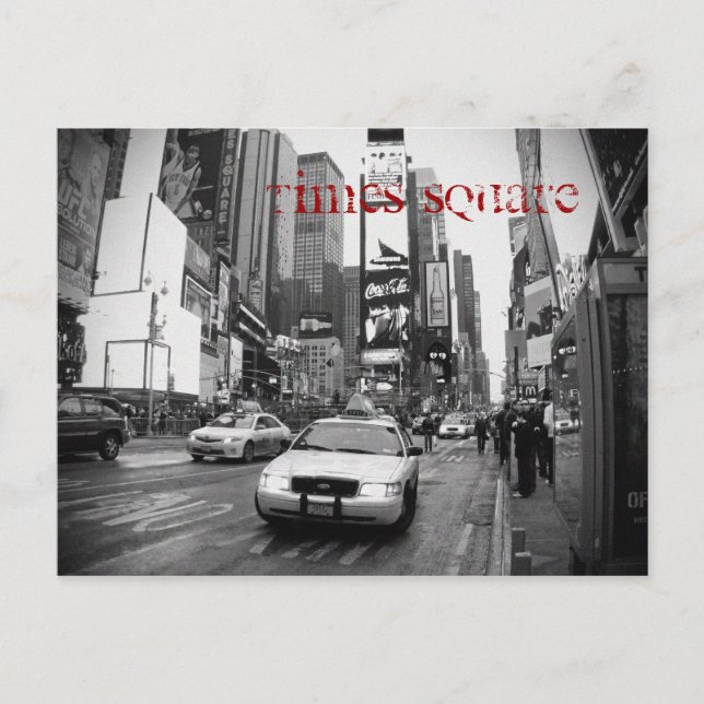 NYC Times Square Taxi Postcard in Black and White (Front)