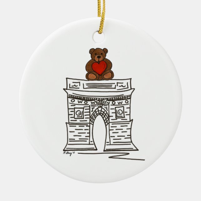 NYC Valentine's Day Washington Square Arch Ceramic Ornament (Front)
