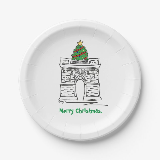 NYC Washington Square Christmas Tree New York Paper Plates (Front)