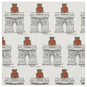 NYC Washington Square Teddy Bear Valentine's Day Fabric