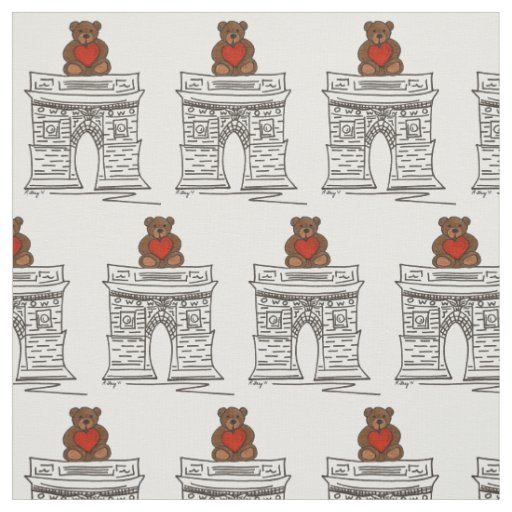 NYC Washington Square Teddy Bear Valentine's Day Fabric