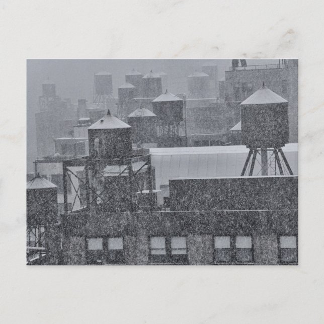 NYC Water Towers During Freak October Snow Storm Postcard (Front)