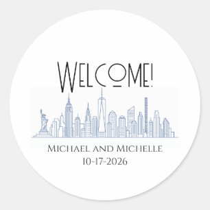 NYC Wedding personalized minimal Welcome bag Classic Round Sticker