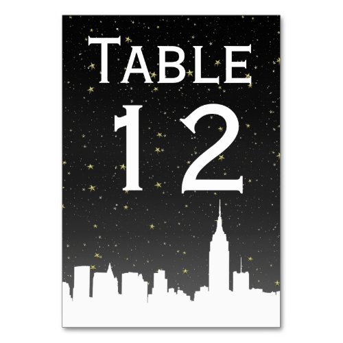 NYC White Skyline Silhouette Starry Black Sky Table Number