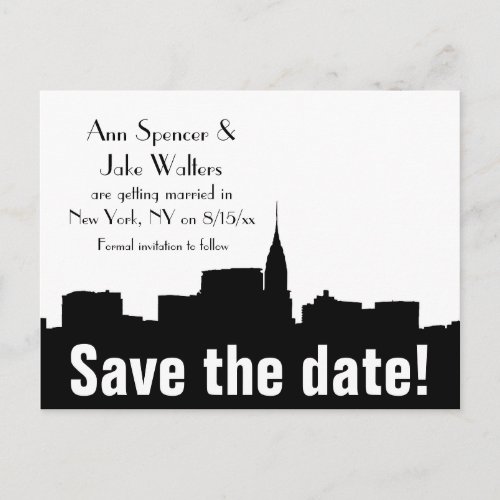 NYC Wide Chrysler 01 Silhouette Save the Date Announcement Postcard