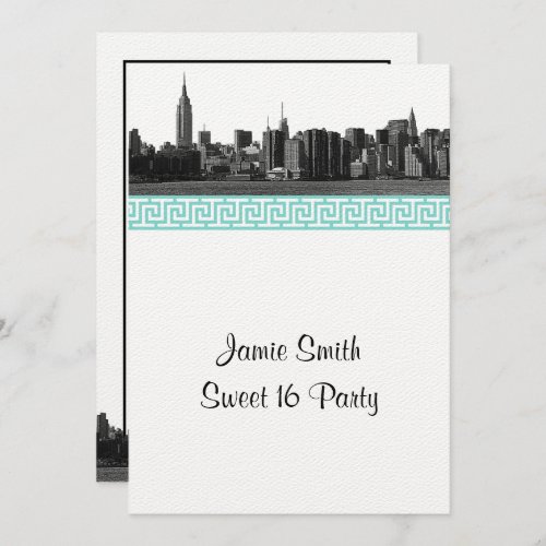 NYC Wide Skyline BW Turquoise GK Sweet Sixteen Invitation