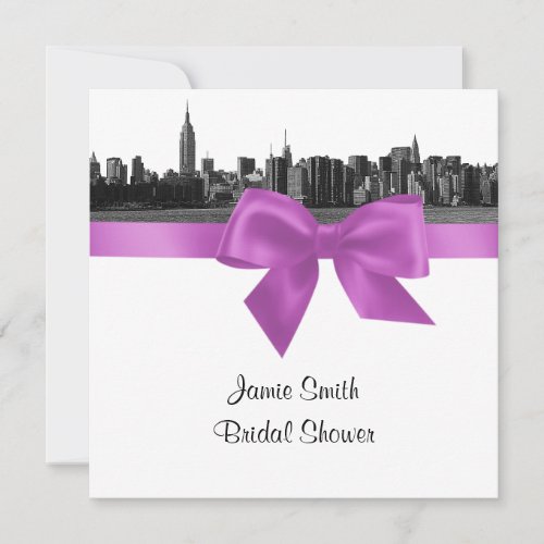 NYC Wide Skyline Etch BW Lilac Bridal Shower SQ Invitation