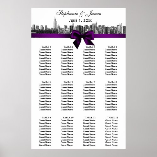 NYC Wide Skyline Etch BW Purple Bow Seating Chart