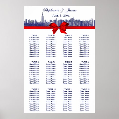 NYC Wide Skyline Etch BW Red Bow Blu Seating Chart