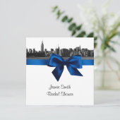NYC Wide Skyline Etch BW Royal Bl Bridal Shower SQ Invitation (Standing Front)