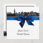 NYC Wide Skyline Etch BW Royal Bl Bridal Shower SQ Invitation (Front/Back)