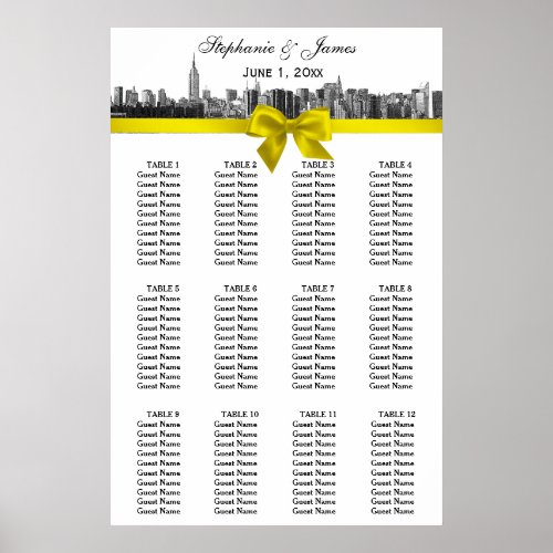 NYC Wide Skyline Etch BW Yellow Bow Seating Chart