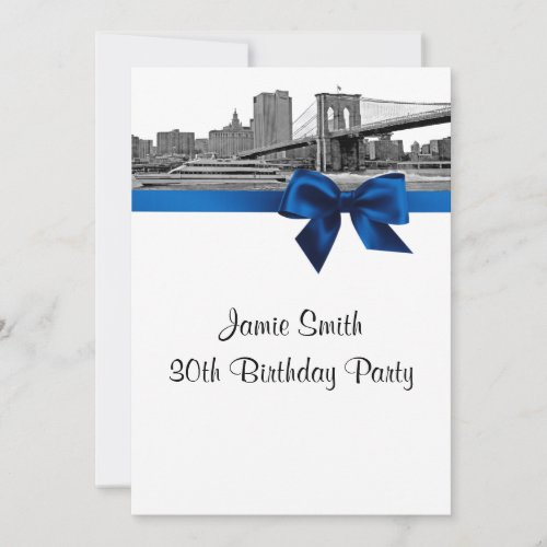 NYC Wide Skyline Etched BB BW Royal Blue Birthday Invitation