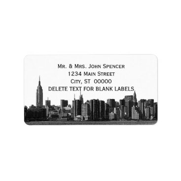 NYC Wide Skyline Etched BW Address Label
