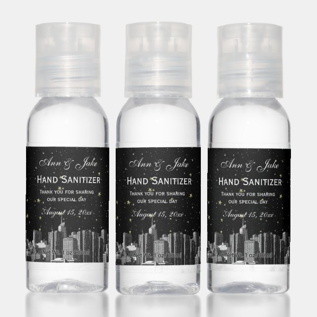 NYC Wide Skyline Etched BW Black BG Hand Sanitizer (Set)