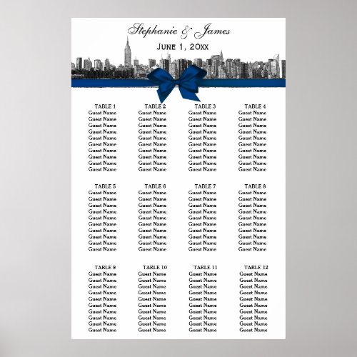 NYC Wide Skyline Etched BW Blue Bow Seating Chart