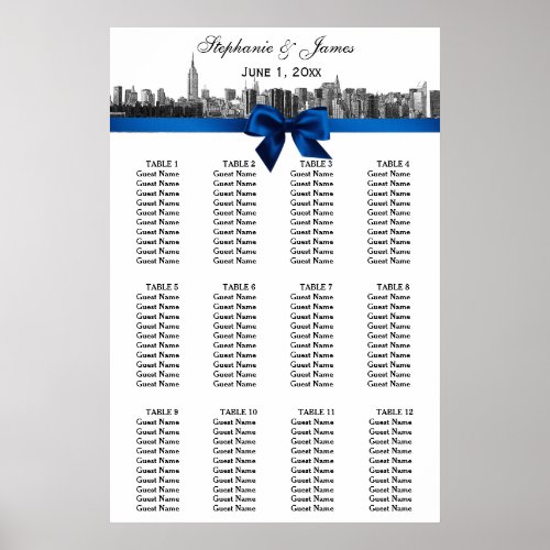 NYC Wide Skyline Etched BW Blue Bow Seating Chart 