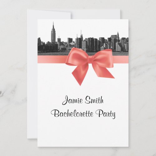 NYC Wide Skyline Etched BW Coral Bachelorette Pty Invitation