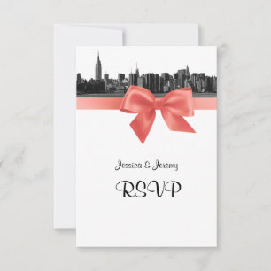 NYC Wide Skyline Etched BW Coral RSVP #2 Card
