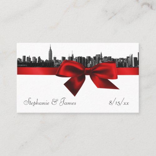 NYC Wide Skyline Etched BW Dark Red Escort Cards Business Card Template