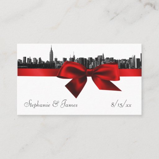 Customizable NYC Wide Skyline Etched BW Dark Red Escort Cards Business Card Template