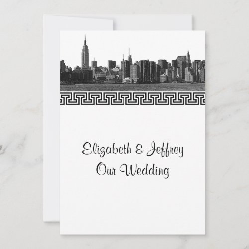 NYC Wide Skyline Etched BW GK 1 Wedding Invitation