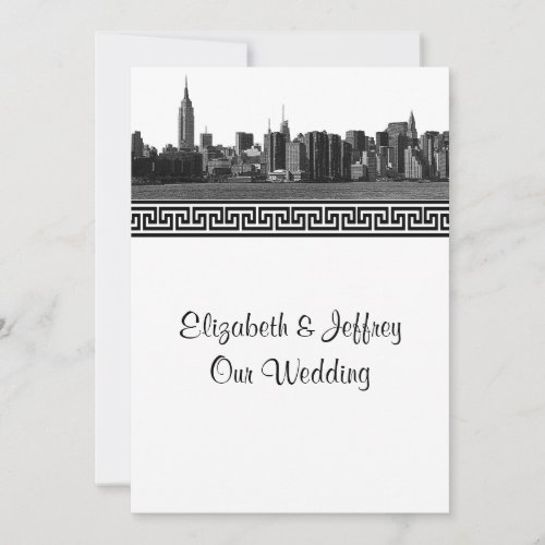 NYC Wide Skyline Etched BW GK 3 Wedding Invitation