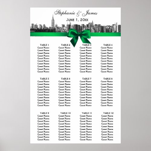 NYC Wide Skyline Etched BW Green Bow Seating Chart