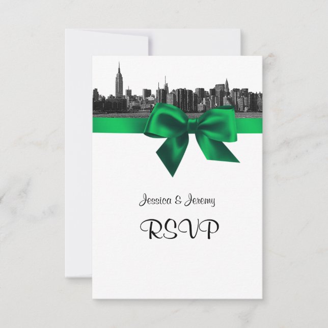 NYC Wide Skyline Etched BW Green RSVP #1 (Front)