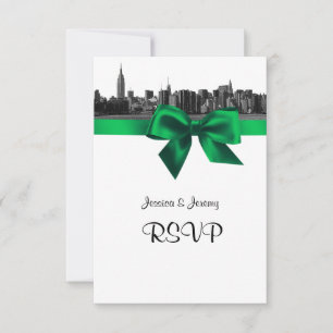 NYC Wide Skyline Etched BW Green RSVP #1 Card