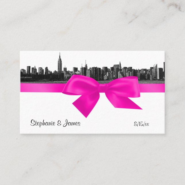 NYC Wide Skyline Etched BW Hot Pink Escort Cards (Front)