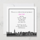NYC Wide Skyline Etched BW Hot Pink Graduation SQ Invitation (Back)