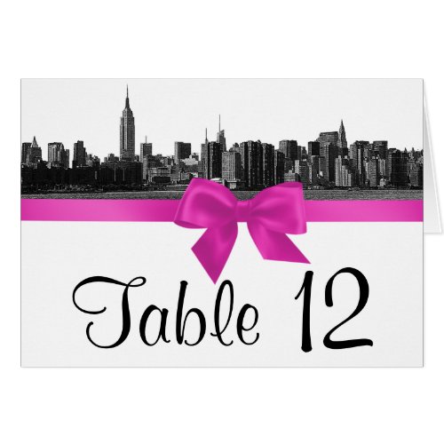 NYC Wide Skyline Etched BW Hot Pink Table Number