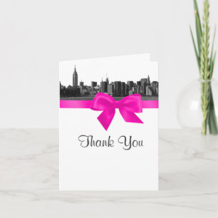 NYC Wide Skyline Etched BW Hot Pink Thank You