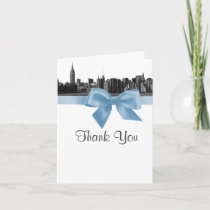 NYC Wide Skyline Etched BW Light Blue Thank You