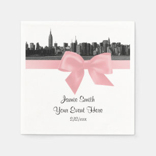 NYC Wide Skyline Etched BW Light Pink Ribbon Napkins