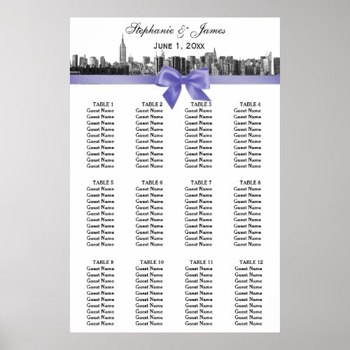 NYC Wide Skyline Etched BW Lilac Bow Seating Chart