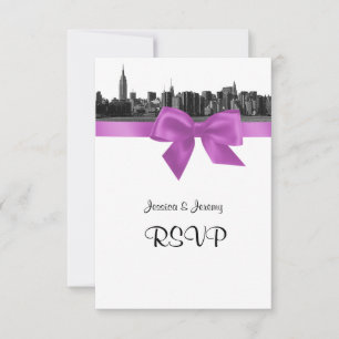 NYC Wide Skyline Etched BW Lilac RSVP #2 Card