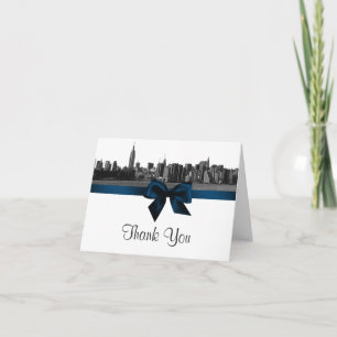 NYC Wide Skyline Etched BW Navy Blue H Thank You Card