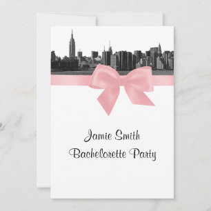 NYC Wide Skyline Etched BW Pink Bachelorette Party Invitation