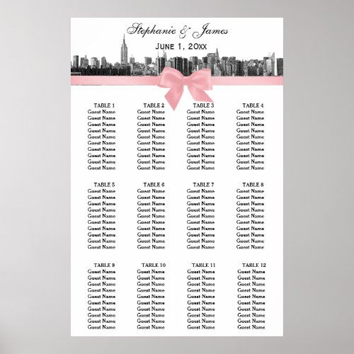 NYC Wide Skyline Etched BW Pink Bow Seating Chart