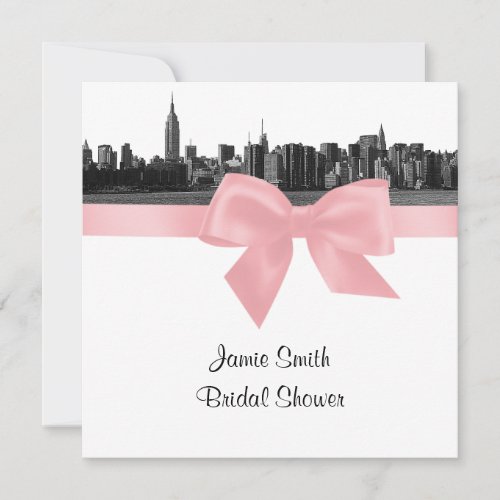 NYC Wide Skyline Etched BW Pink Bridal Shower SQ Invites